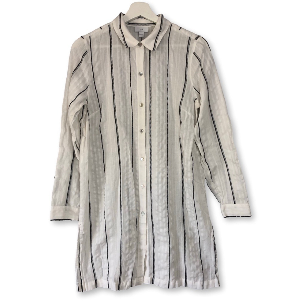 J. Jill White Black Stripe Long Sleeve Tunic Dress Small
